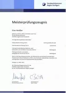 Meisterbrief Elias Hänßler neu